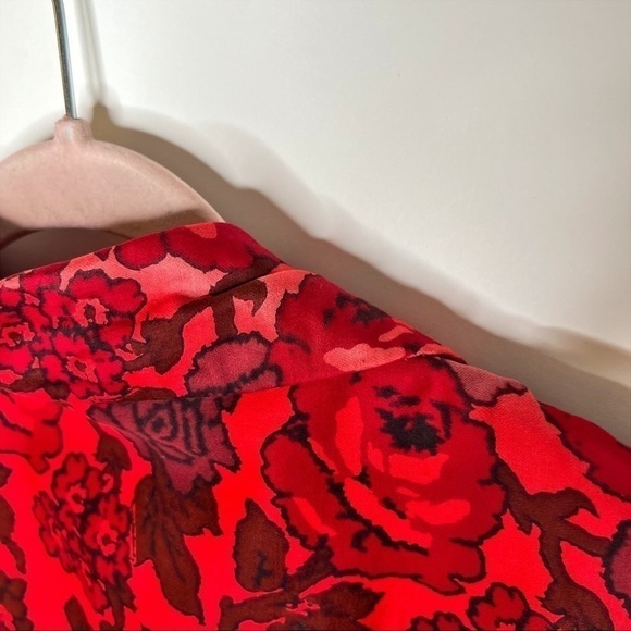 Vintage Floral Midi Dress Red Button Front 60s Sheath Elaine Terry Size Medium - Picture 8 of 13